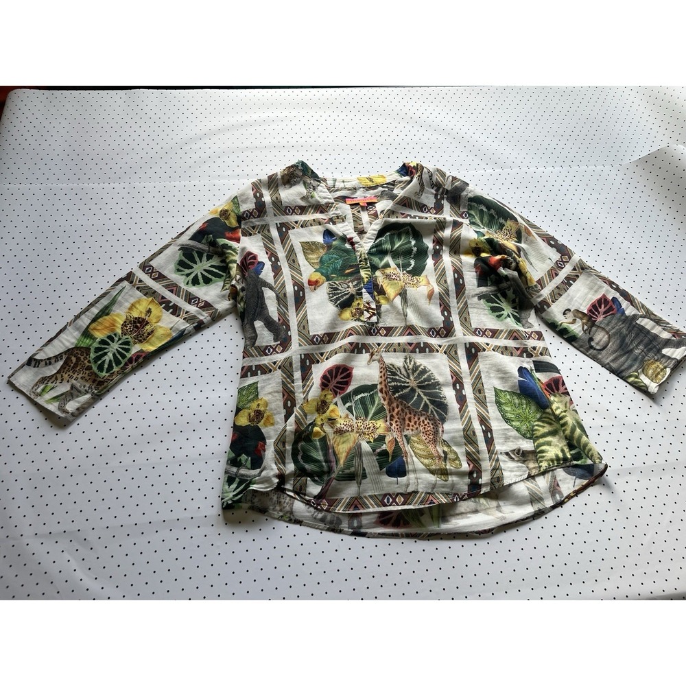 Vilagallo Safari Animal Print Cotton Tunic Blouse Portugal 42
